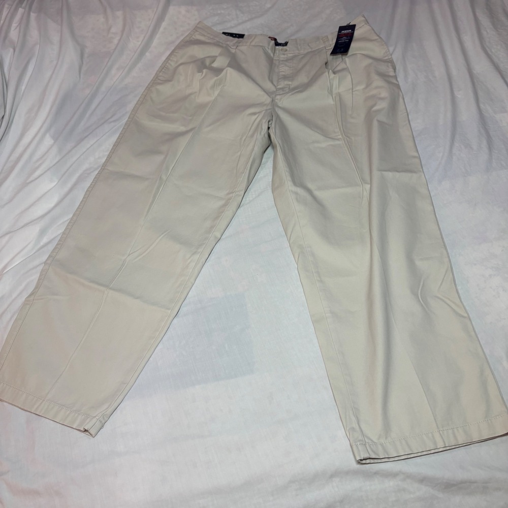Chaps Jackson Mens 38x30 Khaki Relaxed Fit Double Pleated Cotton Chino Pants NEW